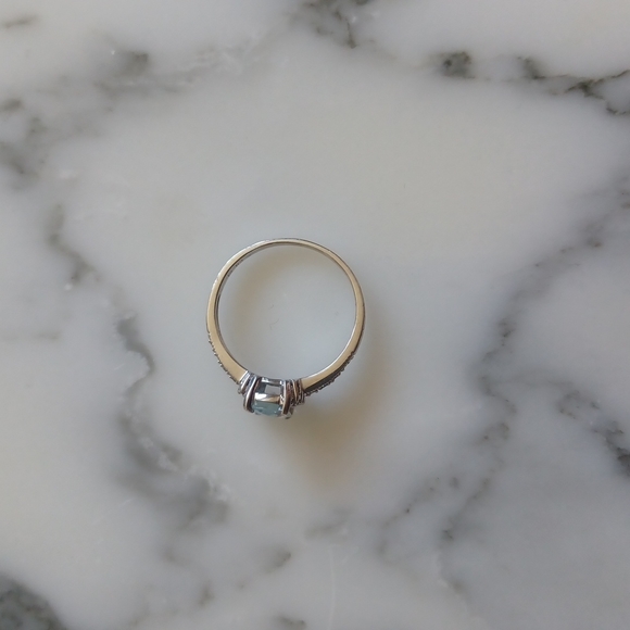 Aquamarine and Diamond Sterling Silver Ring Size 7.5 - Picture 5 of 14
